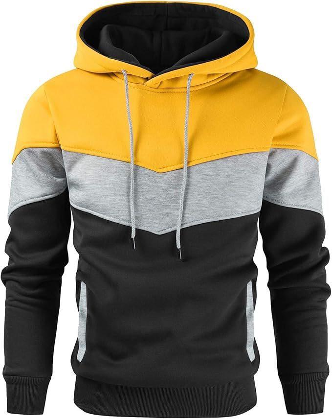 Men's Fashionable Printed Hooded Sweatshirt - European & American Casual Sports Color Block Top for Spring & Autumn