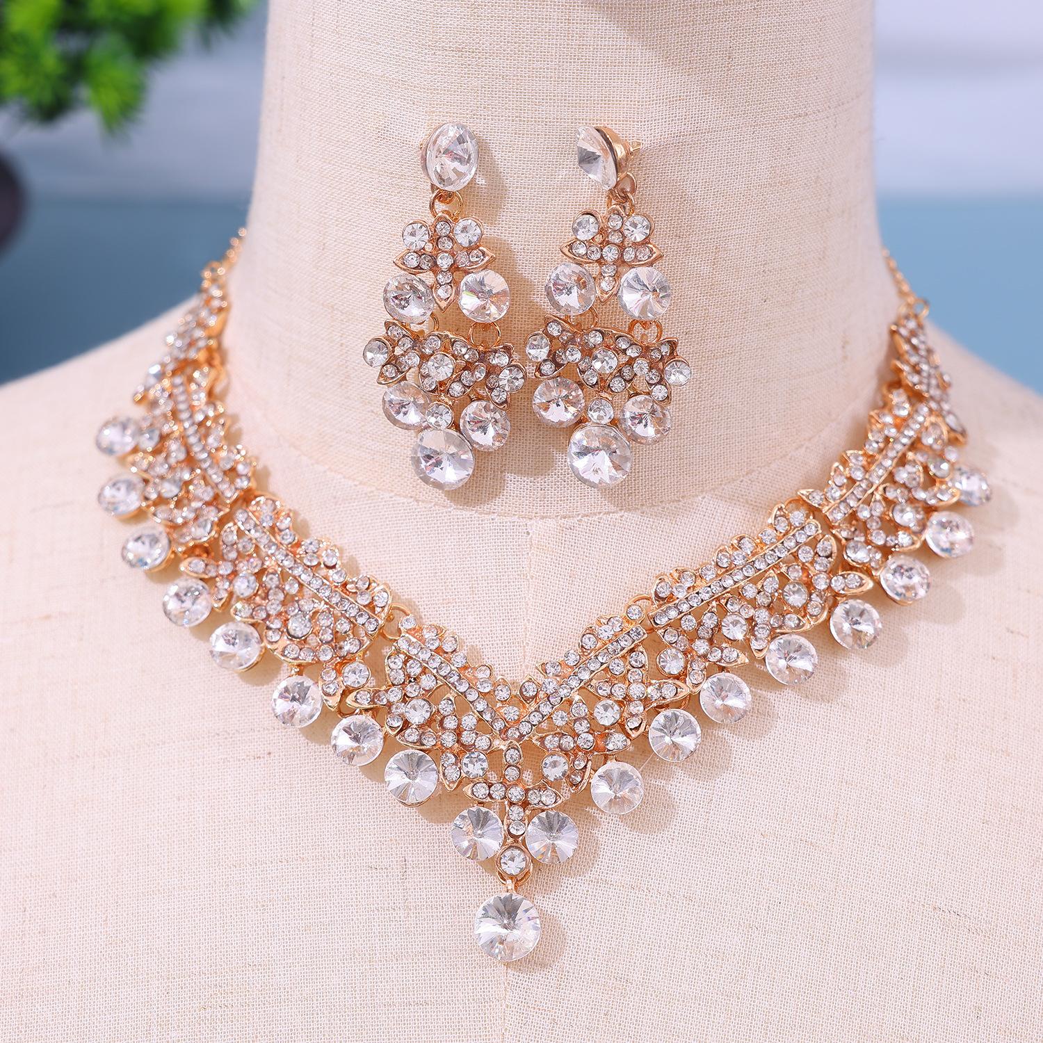 

Hot Selling New Arrival Women Fashion Jewelry Set Wedding Bridal Crystal Necklace Earrings Set золотий