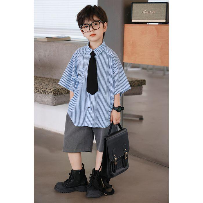 Boys Short Sleeve Striped Preppy Shirt Summer Kids Top 90