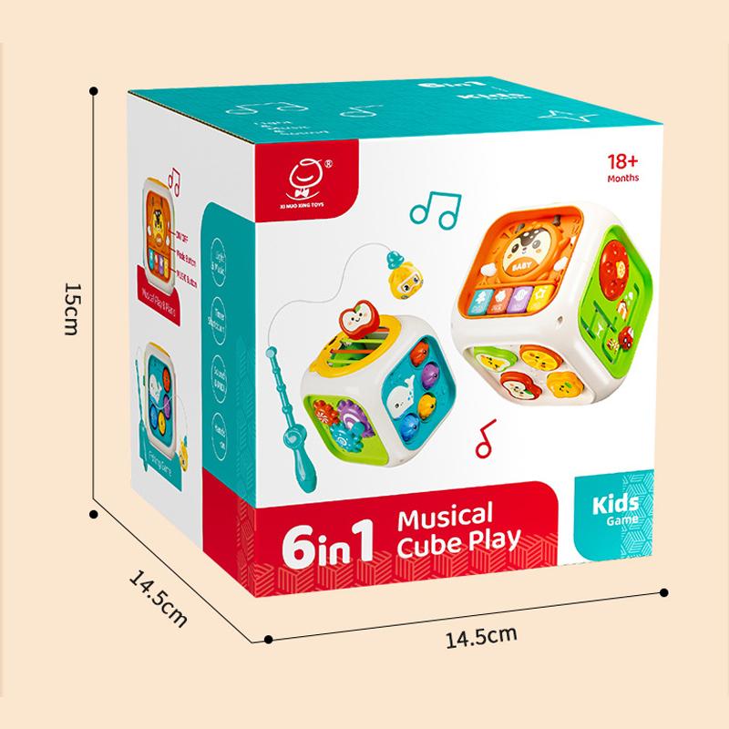 

Baby Montessori Toys 6-in-1 Activity Cube Fishing Games Educational Toys Shape Sorter Music Learning Toys for Infants Toddlers