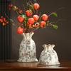 Vintage Floral Texture Ceramic Vase Table Decoration Flower Arrangement Creative Bag Shape Flowers Vases Room Aesthetic Decor