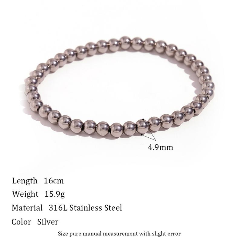 Simple Vintage Gold Silver Stainless Steel Elastic Bead Bracelet Punk Rock Style Party Accessories Jewelry