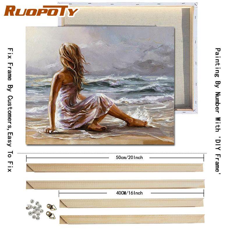 RUOPOTY DIY Frame Seaside Girl DIY Painting By Numbers Figure Oil Painting Wall Art Canvas Painting For Home Decors Diy Gift Art