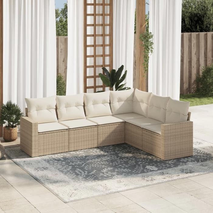 VidaXL Salon de jardin avec coussins 6 pcs beige résine tressée 3251345