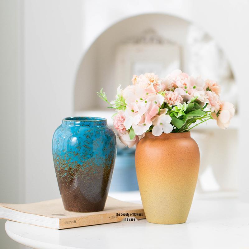 Retro Light Luxury Ceramic Kiln-Glazed Vase for Home Decor - European & American Style