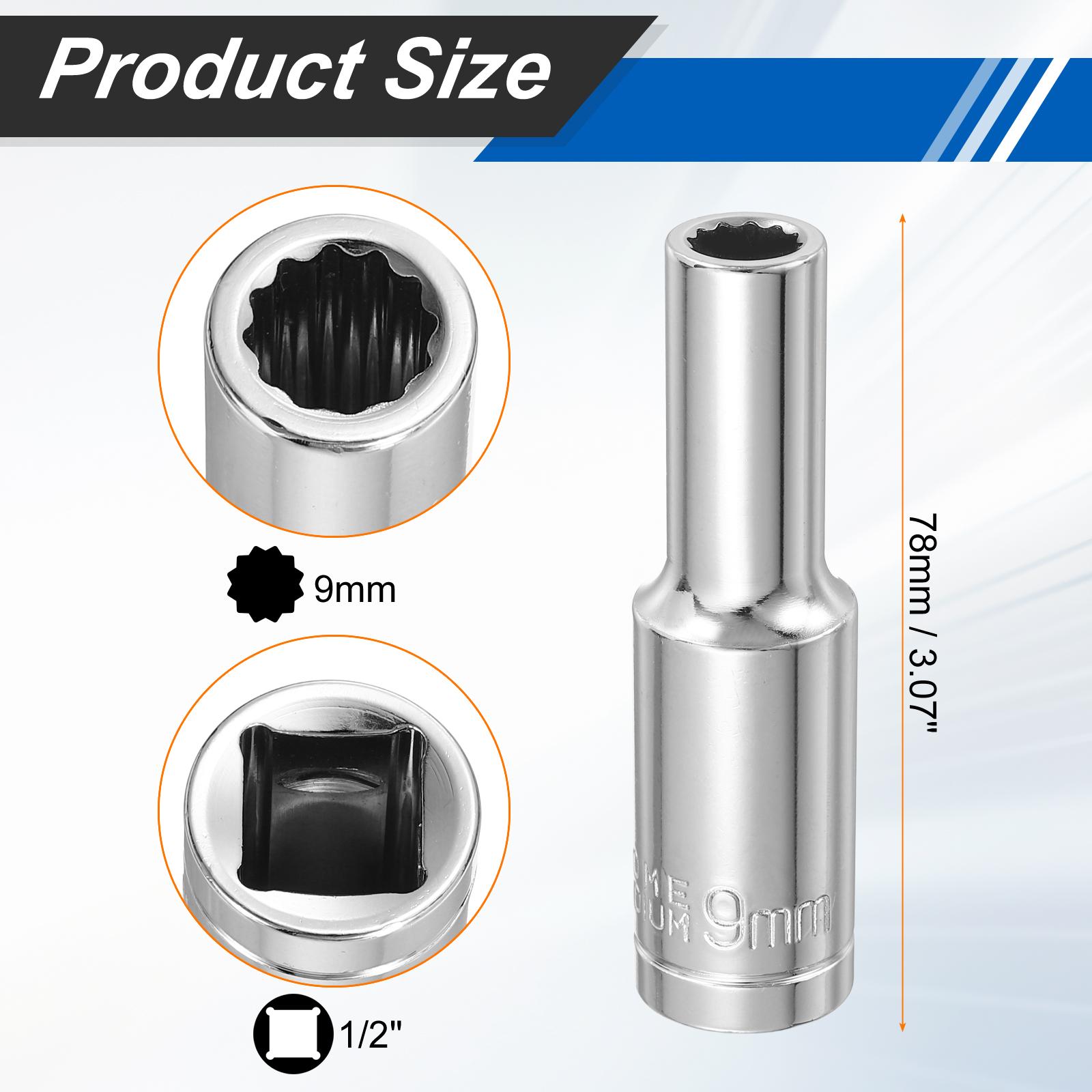 

1/2pcs 12 Points Socket 1/2 Drive 8/9/20/23/24/27/30/32mm Metric Deep Impact Socket Cr-V Steel Chrome Sleeve Nut Driver Wrench 1pcs