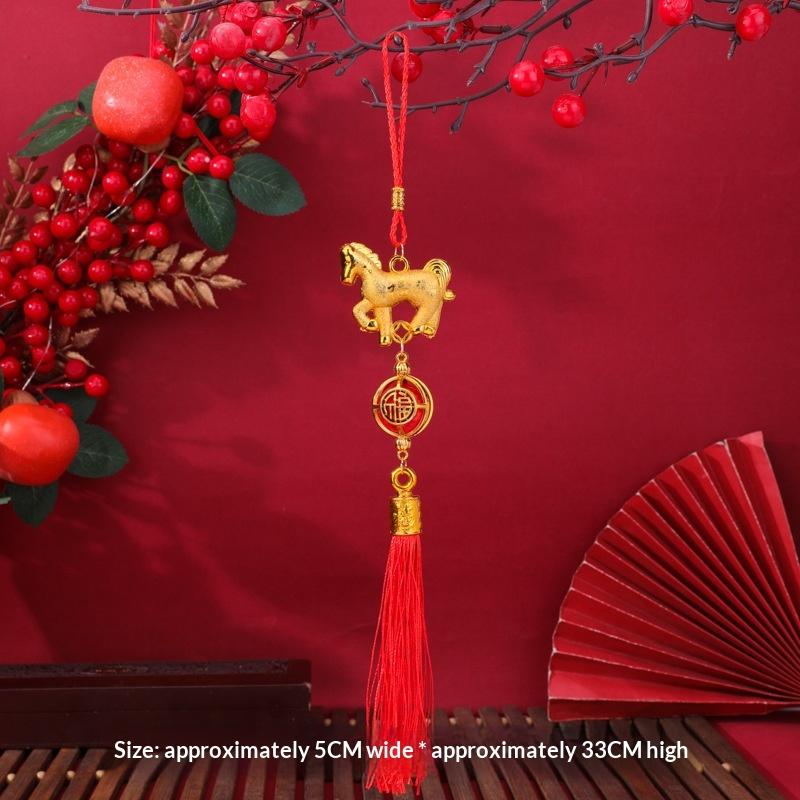Festive Zodiac 2026 Year Of The Horse Lantern Pendant Chinese New Year Red Gold Lucky Decoration Car Pendant Accessories Gifts