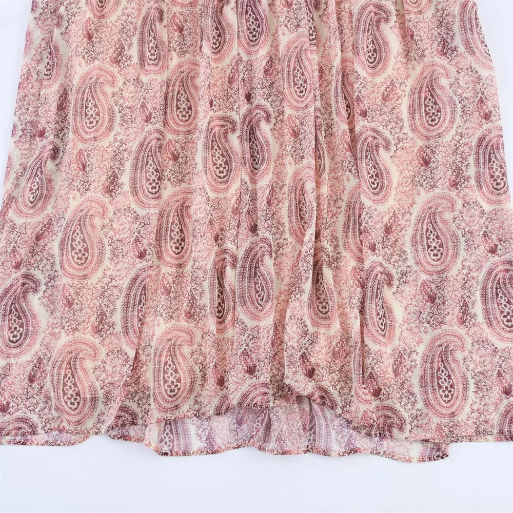 Temperament Layered Decorative Printing Loose Long Sleeve V-Neck Dress Summer New Arrival Women's Clothing