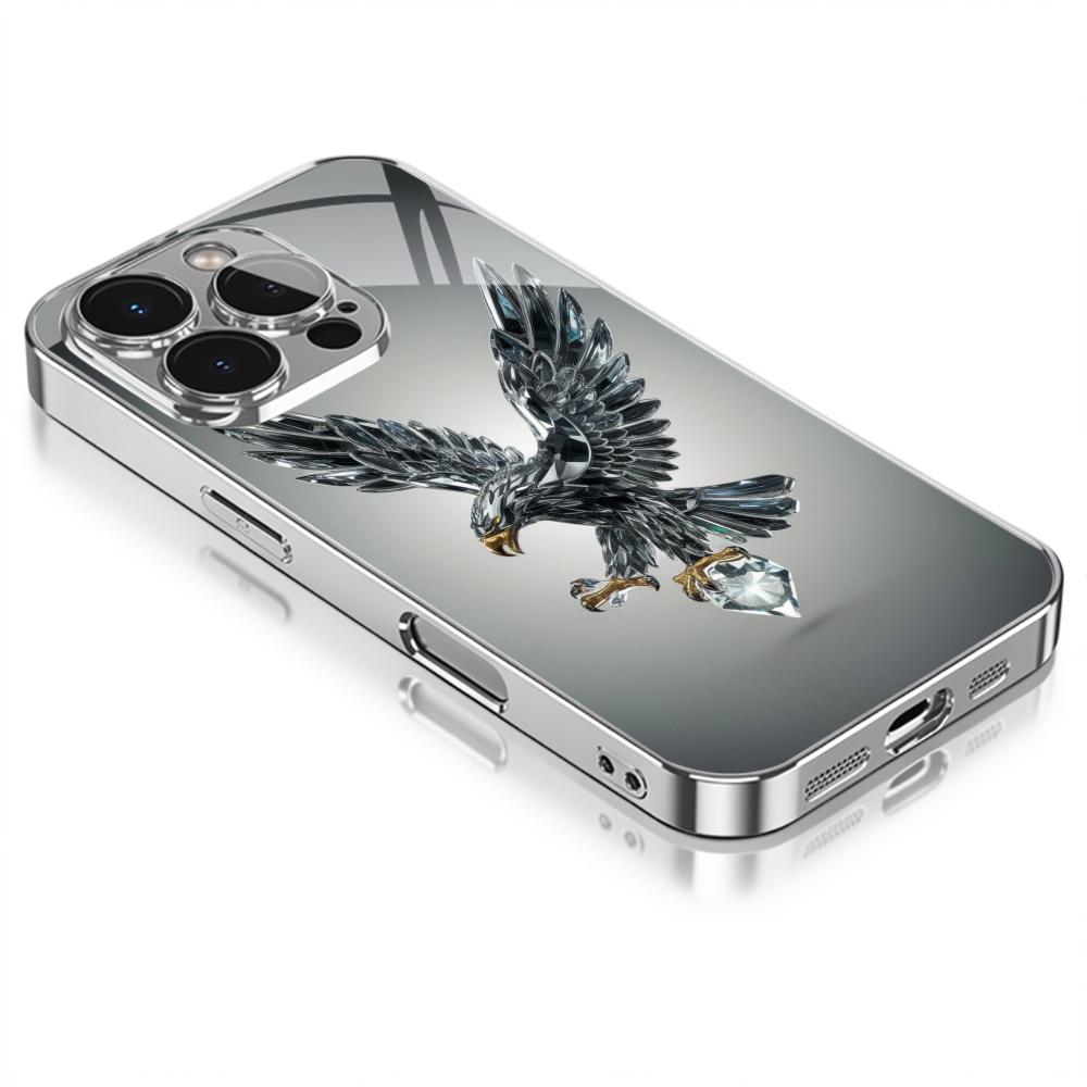Glass Crystal Eagle Silver Electroplated Glass Phone Case For Samsung Galaxy S25 Ultra S24 S23 S22 Plus Hard Shockproof Cover