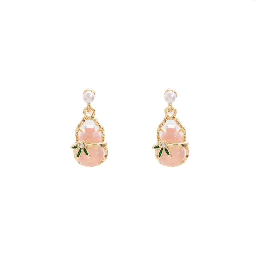 Silver Needle Chinese Gourd Pearl Earrings - Elegant, Fairy-Inspired Design for Women