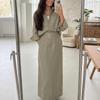 Elegantes Damen-Leinen-Set 2-teilig Bescheidenes Oversized-Hemd mit Knöpfen + Maxirock mit hoher Taille Lässiges schickes Co-ord-Outfit für den Frühling