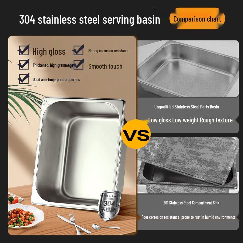 Rectangular 304 Stainless Steel Food Pan with Lid