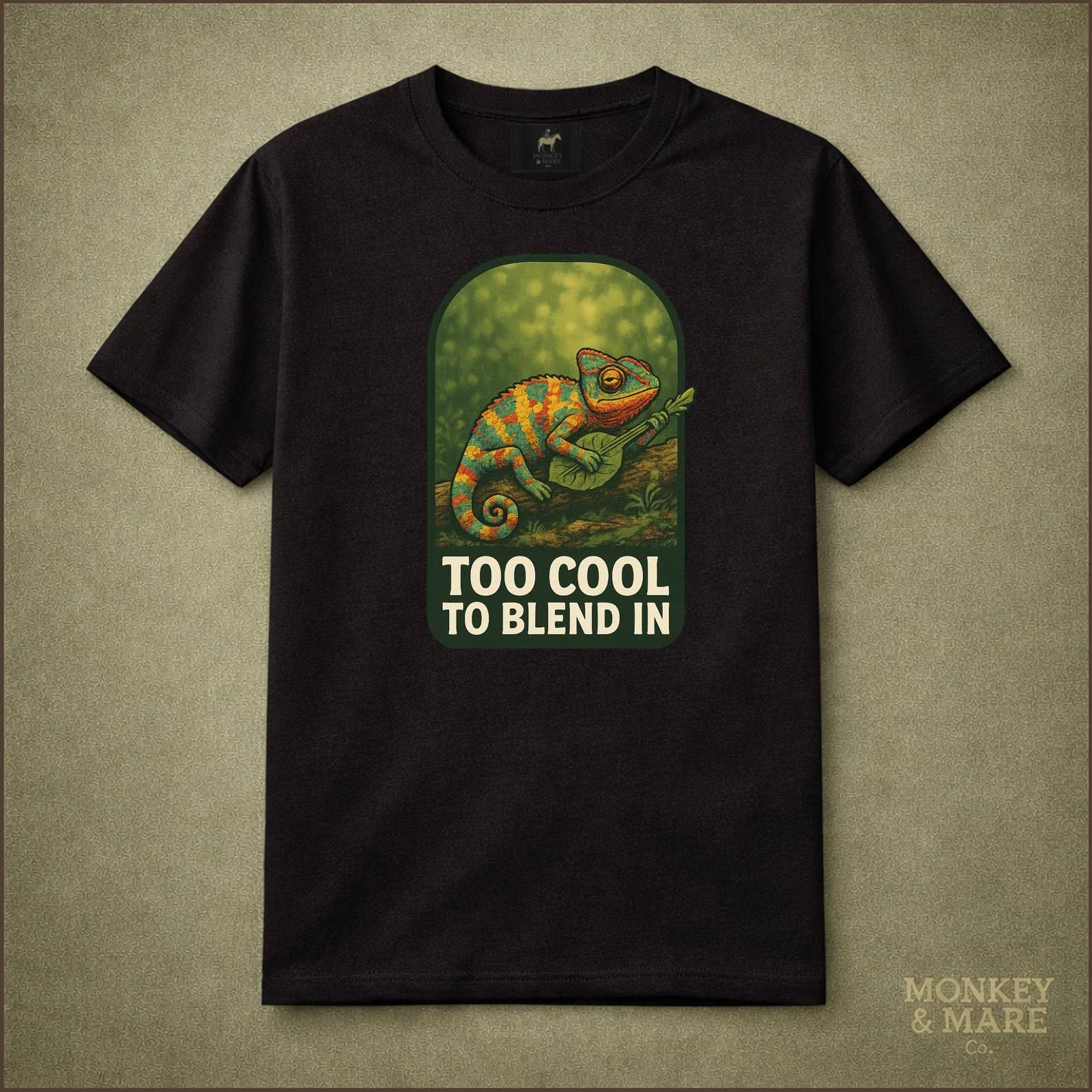 Chameleon Guitar Shirt, Too Cool To Blend In, Funny Animal Music Graphic Tee S