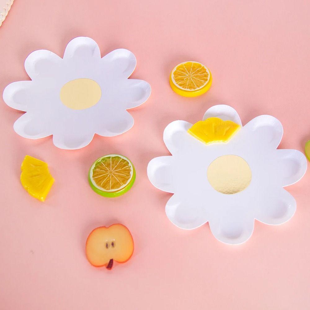 10pcs Disposable Flower Dinner Plates Paper Cake Tray Party Decor Daisy Plate  Picnic