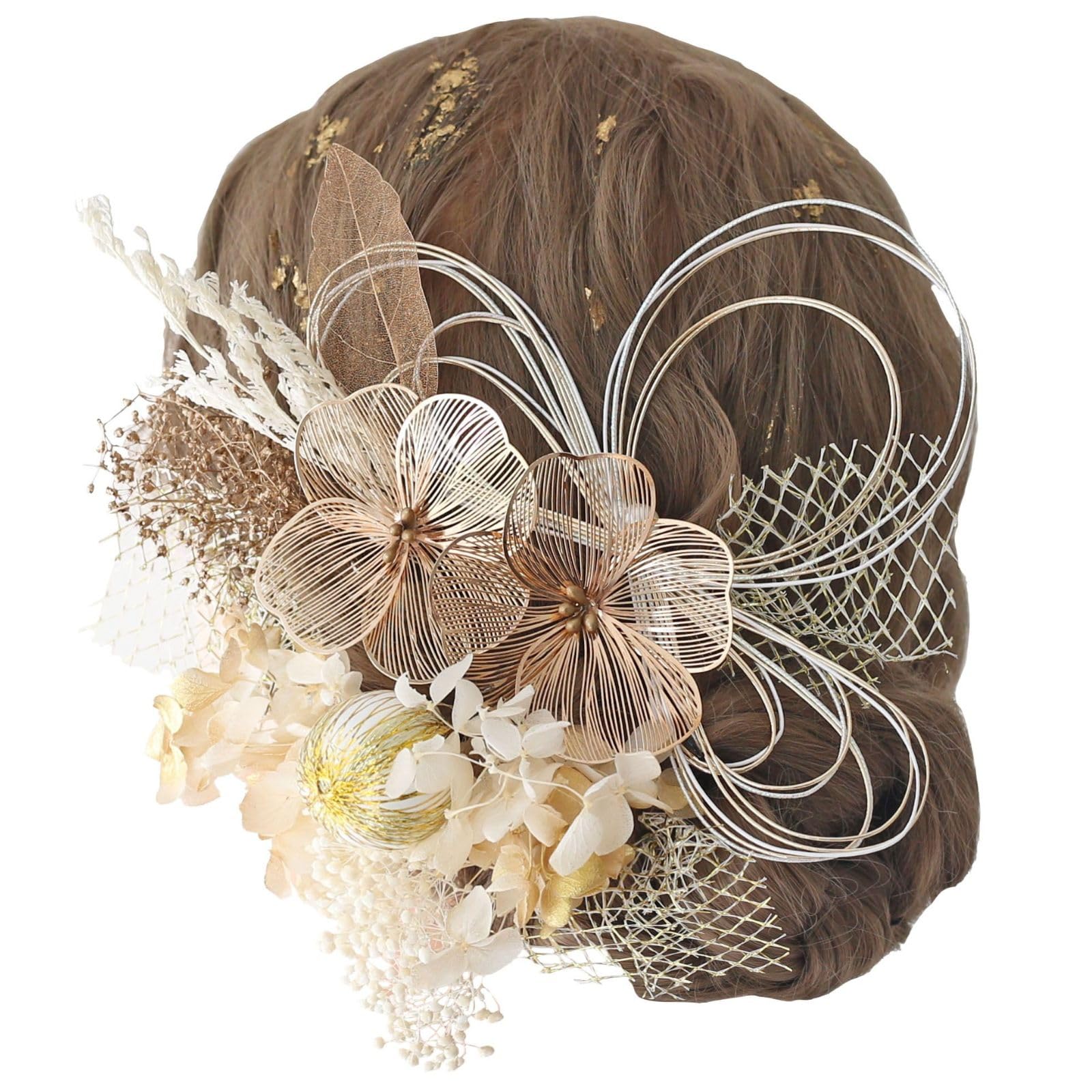 [Bud Flower] Bud Flower Hair Ornament for Coming-of-Age Ceremony, Graduation Ceremony, Openwork Flower, Dried Flower, Mizuhiki, Gold Leaf, Japanese
