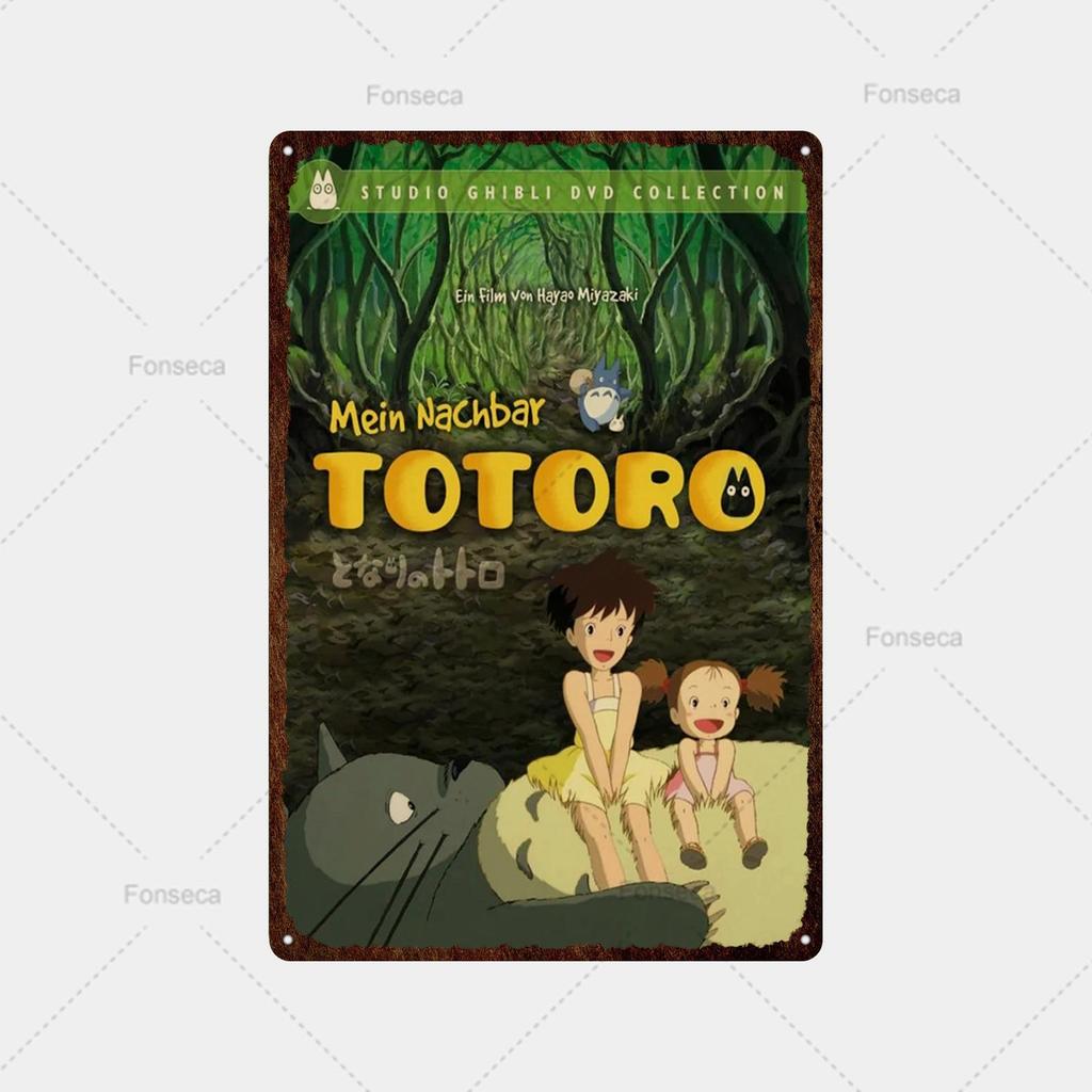 Vintage Metall Zinn Zeichen Japanische Anime Totoro Mädchen Landschaft Zinn Malerei Hause Wohnzimmer Dekor Einzigartige Metall Zeichen Platte