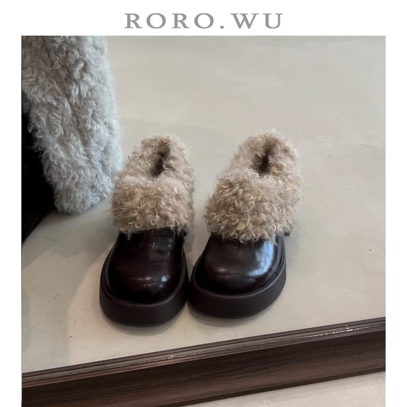 

Cowhide version~ Korean velvet thick-soled fluffy high-heeled short boots women s autumn and winter brown boots 2025 new cotton boots 40 коричневый