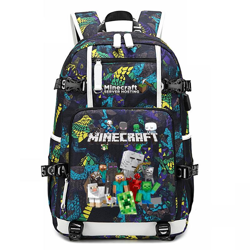 Hot Selling Minecraft Game Peripheral Printed Backpack Outdoor Large Capacity Travel Bag