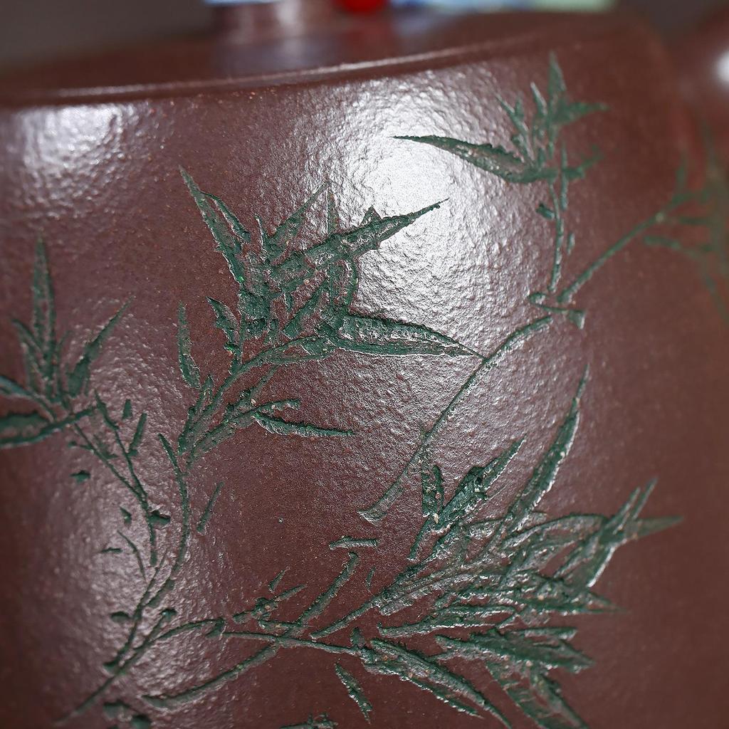 Handmade Yixing Zisha Teapot - Purple Jade Gold Sand Bamboo Shadow, Single Person Tea Set