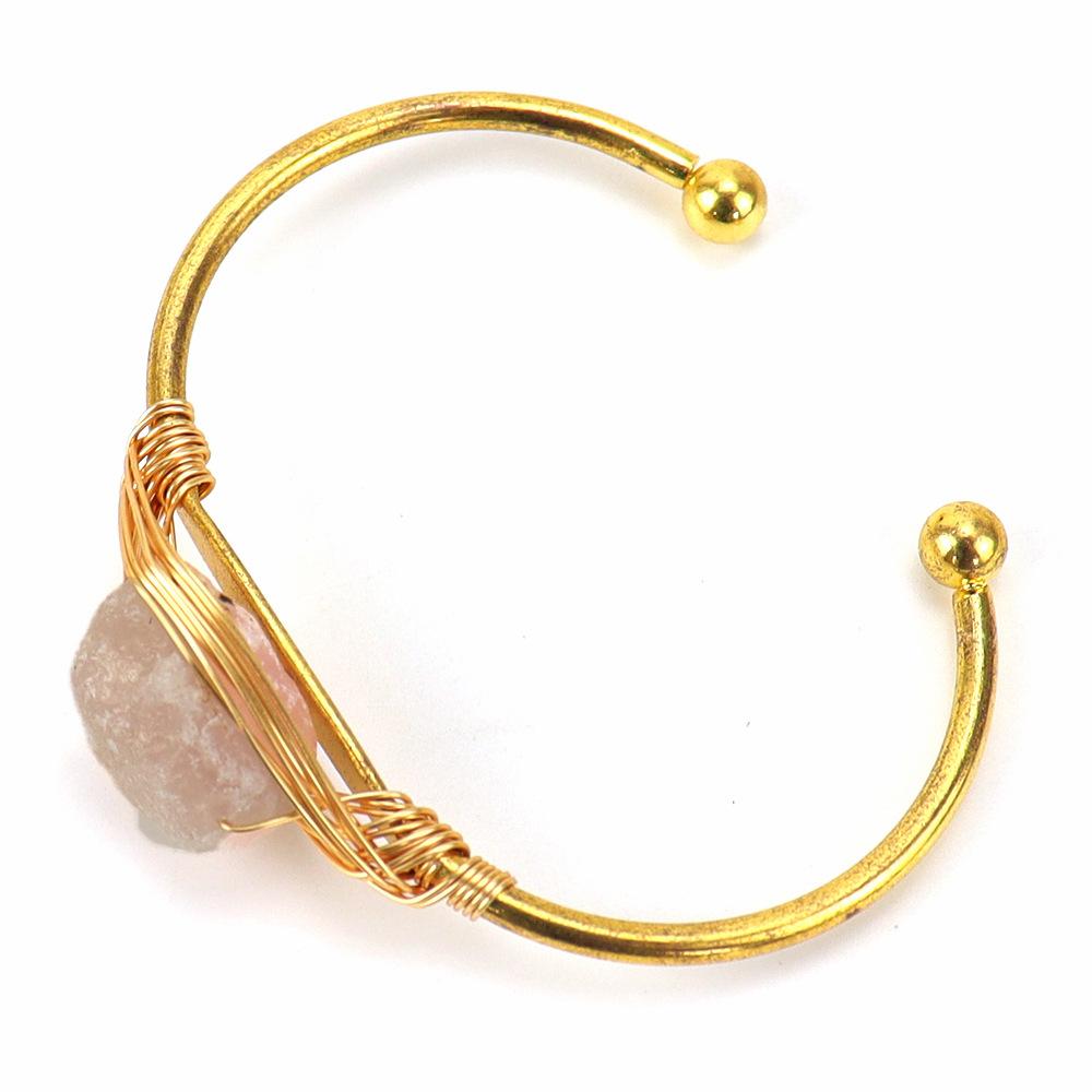 Handmade Gold Winding Natural Crystal Rough Stone Amethyst Bracelet, Bracelet Opening Adjustable B07