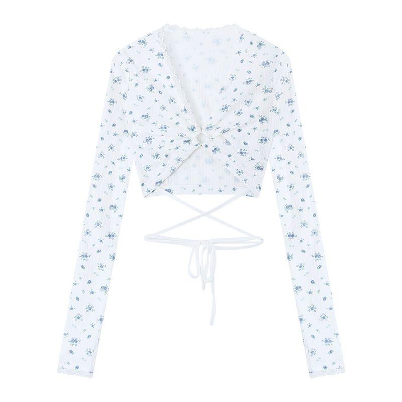 

Kumikumi Sexy Style Suit Women s Sexy Crop Top Floral T-shirt Early Autumn Workwear Casual Pants Pants Two-piece Set Floral Tops M