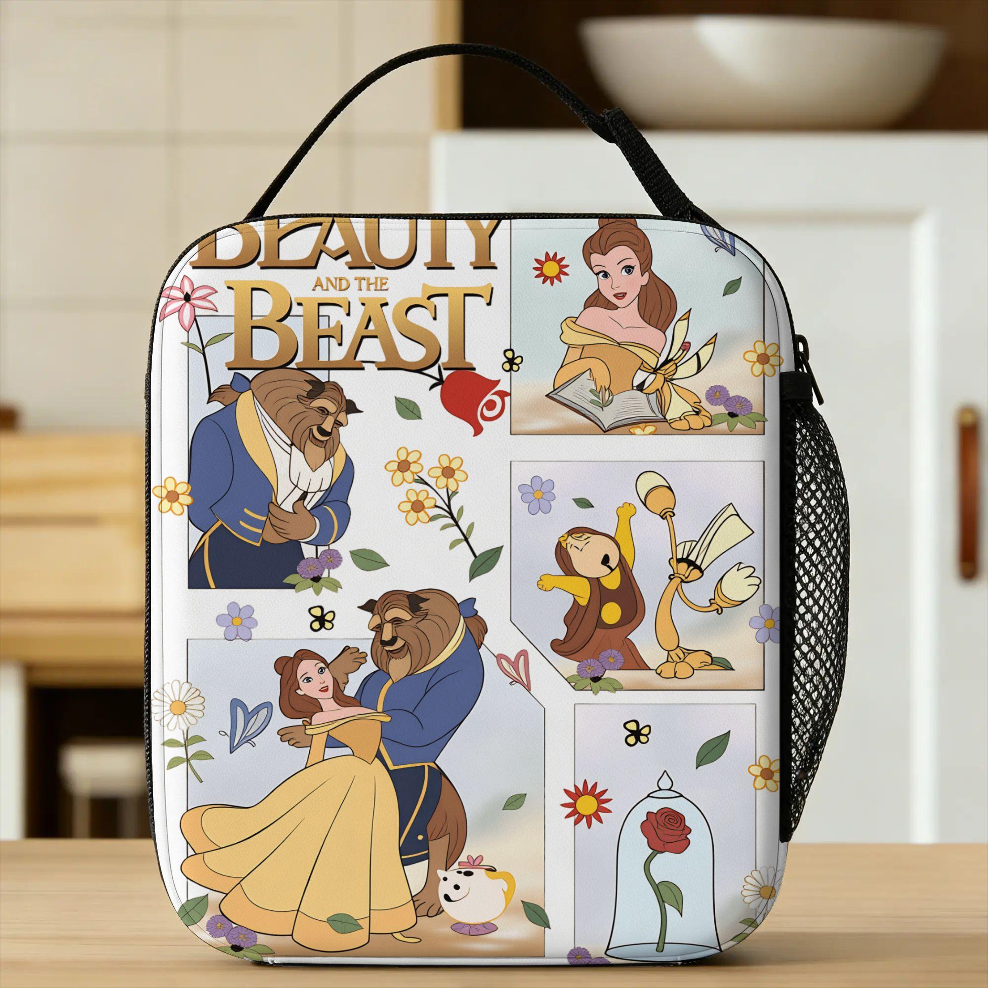 Beauty And The Beast Lunch Bag Portable Zipper Lunch Box Child Office Print Cooler Bag Funny Oxford Thermal Tote Handbags One Size