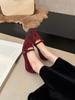2025 Autumn and Winter New European and American Suede Camellia Pointed Thick Sole Inner One-word Buckle Single Shoes