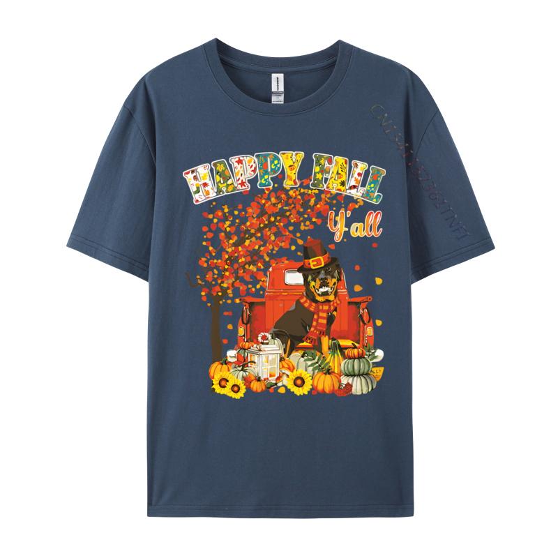 Rottweiler Dog Autumn Fall Pumpkin T Shirts Male Vintage Men Cotton Tee Shirts Cute Oversized T Shirt