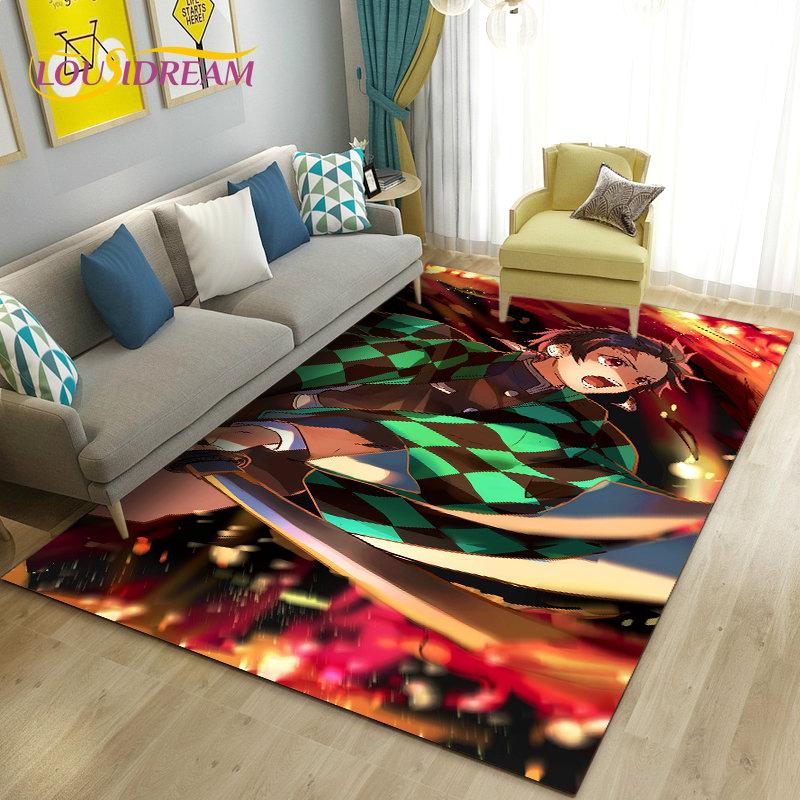 3D Demon Slayer Cartoon Area Rug Large,Carpet Rug for Living Room Bedroom Sofa Doormat Decoration,Kids Play Non-slip Floor Mat