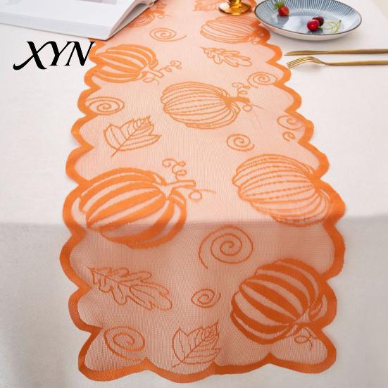 Fall Harvest Table Decor Runner Decorations, Maples Leaves Lace Orange Seasonal Dining Room Tablecloth Runner, Autumn Thanksgiving Decorations