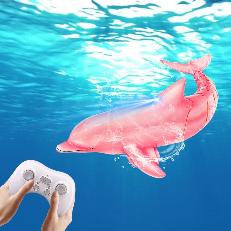 2.4G Simulation Rc Dolphin Remote Control Animals With Lights Submarine Spray Water Toy Electric Fish Outdoor Kids Toys Boy Gift