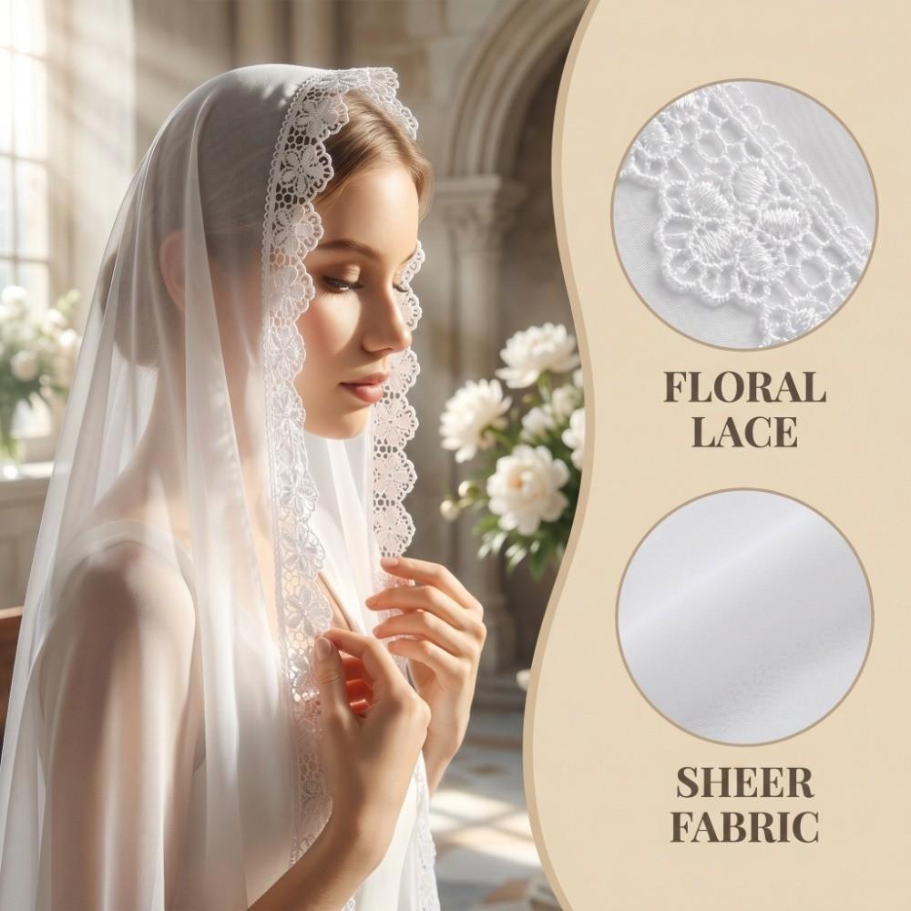 Lace Trim Wedding Hijab Solid Color Church Lace Trim Veil Cathedral Veil Church Ceremony