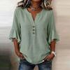 Summer V Neck Women T-Shirts 3/4 Sleeve Button Shirt Blouse Women Casual Solid Color Loose Tops Female Oversized Shirts