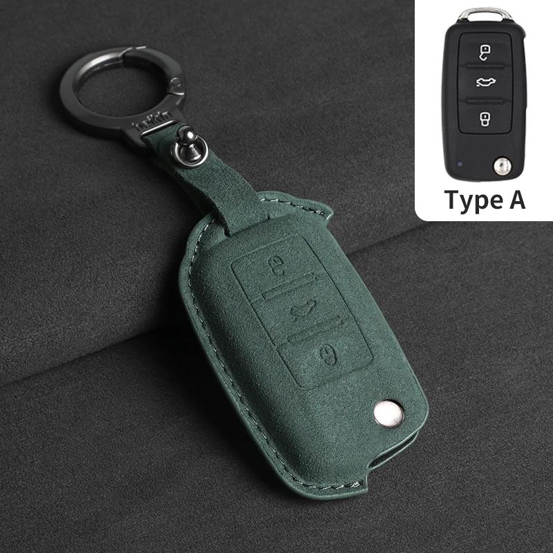 Suede Autoklep Sleutelhoes Cover voor VW Volkswagen Golf 7 MK7 Tiguan MK2 T-roc Skoda Octavia Kodiaq Karoq Seat Ateca Leon Passat