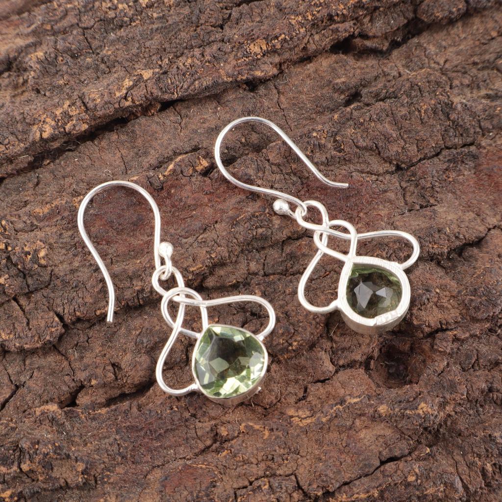 Green Amethyst Gemstone 925 Solid Silver Jewelry Handmade Women's Earrings 1.50" EE-2-39