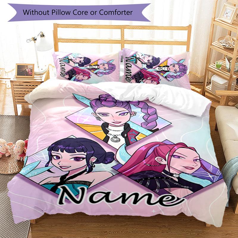 3pcs KPop Demon Hunters24 Cover Set - Personalized Name, HD Printed Bedding with 1 Cover and 2 Pillowcases - Perfect for Home Decor, Easy Care