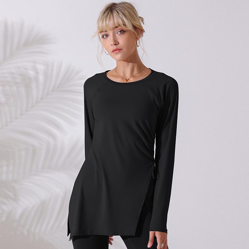 

Women s Long Sleeve Quick-Dry Slimming Yoga Top - Breathable, Bodycon Running T-shirt Small чорний