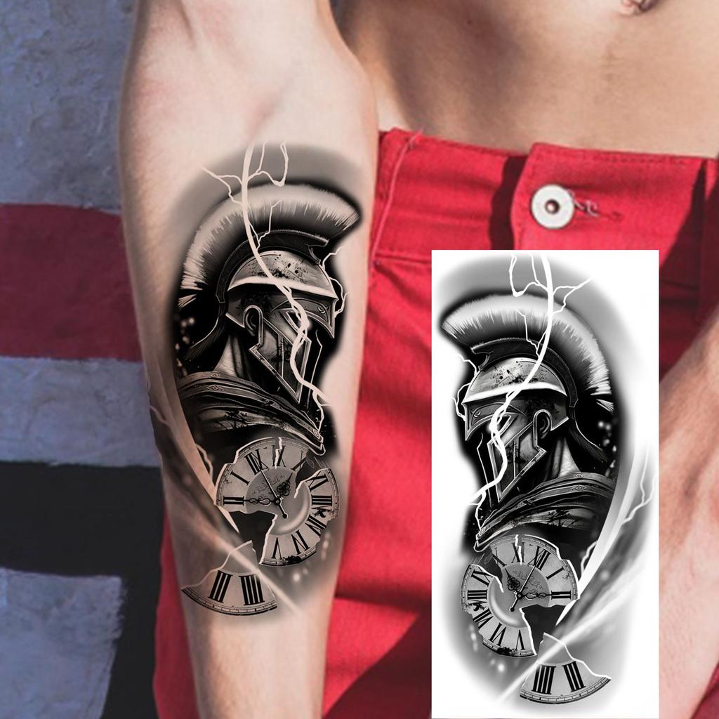 1 Vel Cool Krijger Gladiator Tijdelijke Tatoeages Voor Mannen Vrouwen Realistisch Wolf Leeuw Waterdicht Nep Tatoeage Lichaam Arm Kunst Sticker