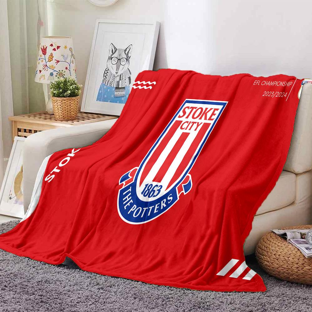Stoke City Football Club Flannel Blanket, Soft Polyester, Modern Design, All-Season for Camping, Travel, Gifts for Holidays or Birthdays