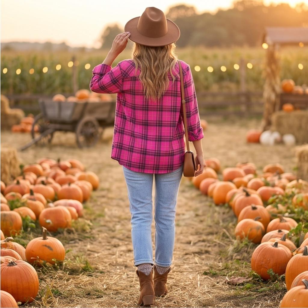 Women's Casual Plaid Long Sleeve Shirt Jacket with Lapel Collar for Everyday Wear