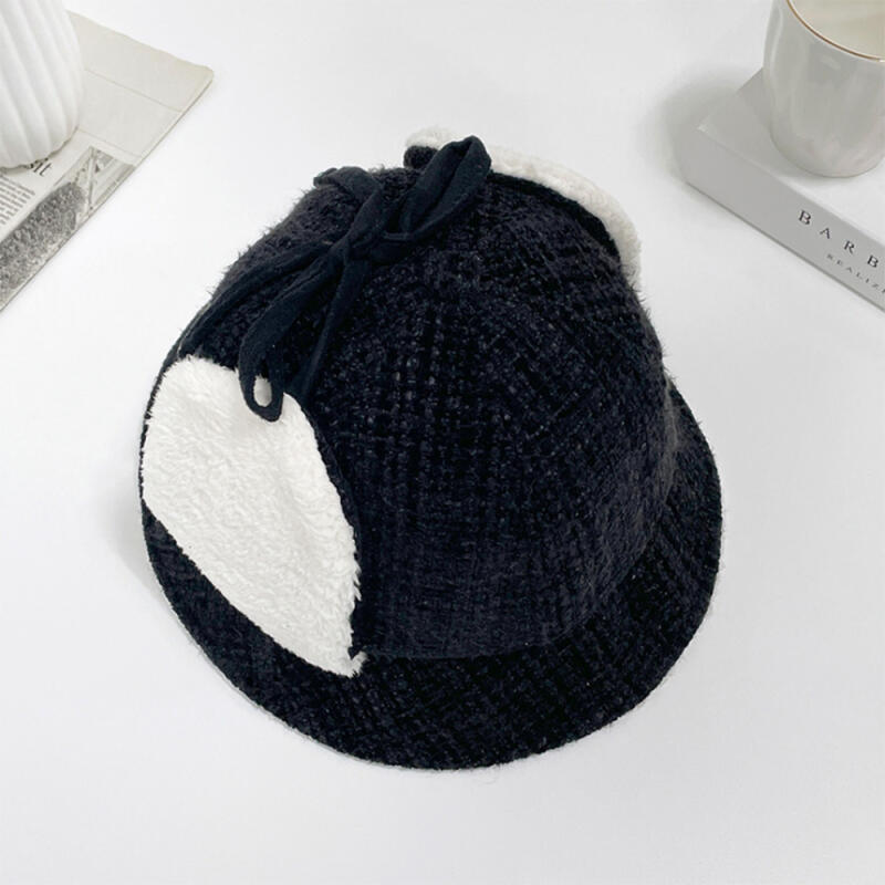 Women s Winter Earmuffs Bonnet Fur Bucket Hat C6666_Black