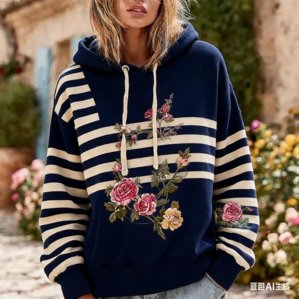 Modischer Hoodie mit Blumenprint Damen Lässiger Hoodie Sweatshirt im europäischen amerikanischen Stil Damen Kleidung Top