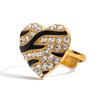 Youthway Black Oil Drip White Crystal Heart Rings For Women  Gold Plated Stainless Steel Rings Simple Fashion Jewelry Gift