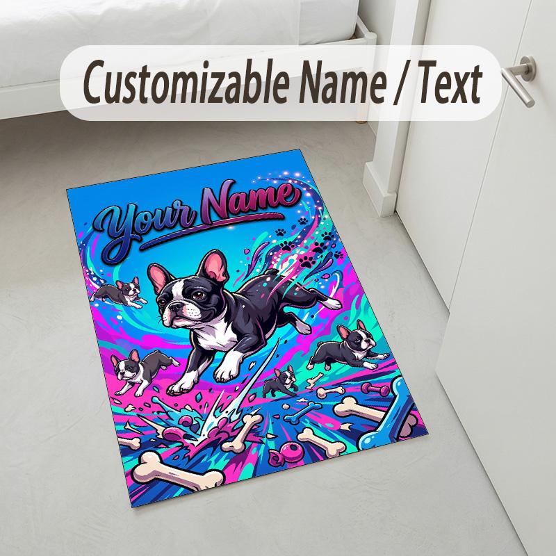 Dog Theme Crystal Velvet Rug Personalized Custom Name Text Soft Floor Mat Home Decor