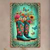 Vintage Cowboy Boots Metal Wall Art 8x12 Inch Rustic Home Decor Tin Sign