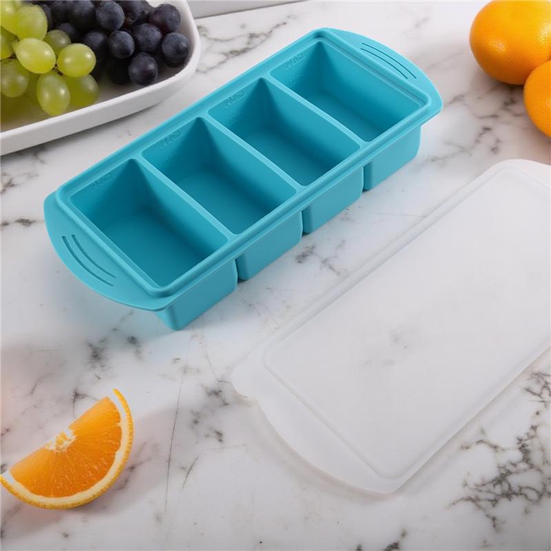 A84E-Silicone Freezer Tray& Lid-Freezer Food Molds Ice Cube Tray, 2Pcs Freezer Container For Freezing& Storing Soup