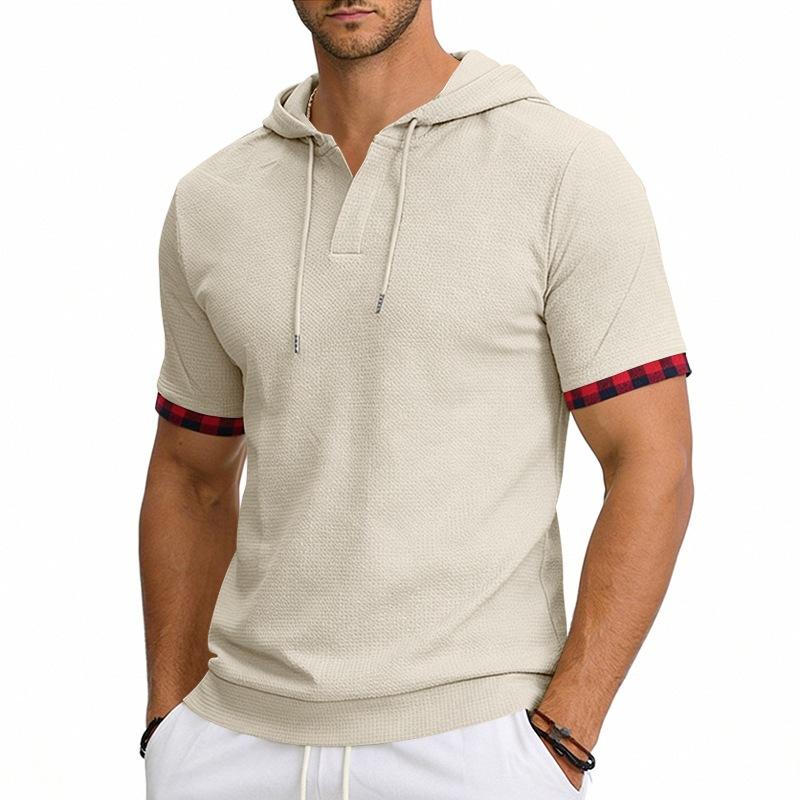 Herren Sommer Kurzarm Kapuzen-T-Shirt, Europäisch Amerikanisch Übergröße Farbblock Sportlich Lässig Oberteile