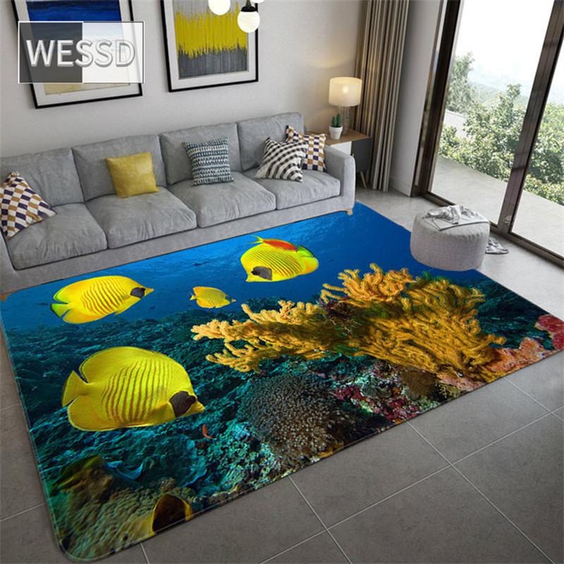 

3D ковер с морской рыбой, синий ковер для спальни, мягкий коврик для журнального столика для гостиной, противоскользящий ковер, коврик для ванной комнаты и кухни 40x60cm 1pcs