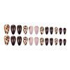 24Pcs Short Almond Leopard Press On Nail Glossy False Nail Winter Nail Decors Stick on Nail Suitable for Work and Event