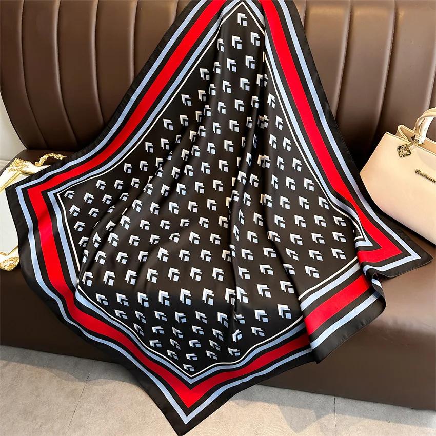 2025 New 90*90cm Fashion Scarves Women Shawl Print Silk Satin Hijab Bandana Luxury Brand Square Ladies Bandanna Foulard Muffler